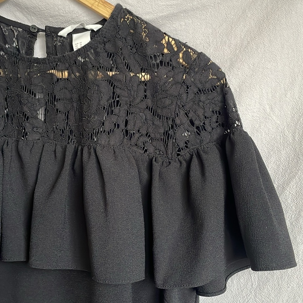 2/$20 H&M Black A-Line Mini Dress with Lace Trim